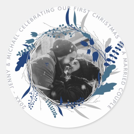 MODERNES 1. JAHR Verlobtes oder Verheiratetes FOTO Runder Aufkleber (Vorderseite)