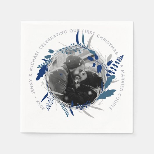 MODERNES 1. JAHR Verlobtes oder Verheiratetes FOTO Serviette (Vorderseite)