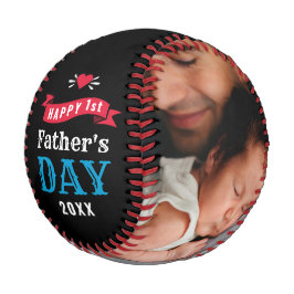 Modernes 1. Vatertag Baby Foto Typografie Black Baseball