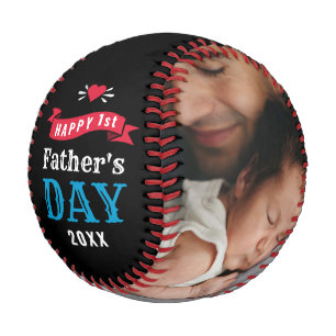 Modernes 1. Vatertag Baby Foto Typografie Black Baseball