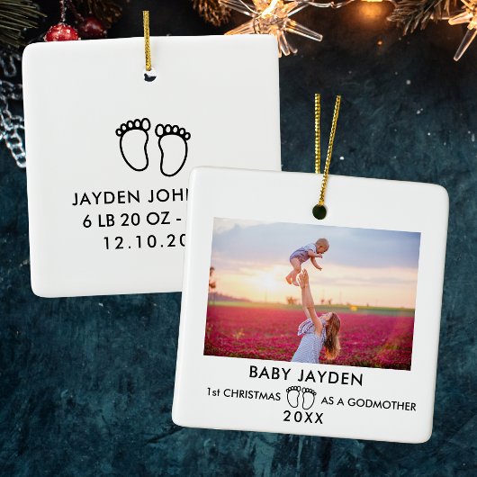 Modernes 1. Weihnachten als Godmata-Foto Keramikornament