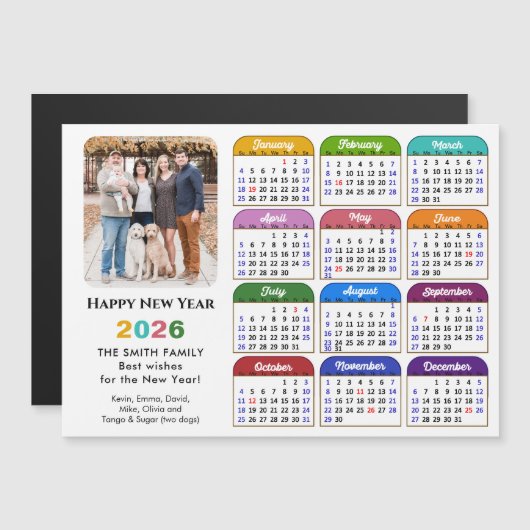 Modernes 2026 farbenfrohe Kalender Chic Foto Magne Magnetkarte (Vorne/Hinten)