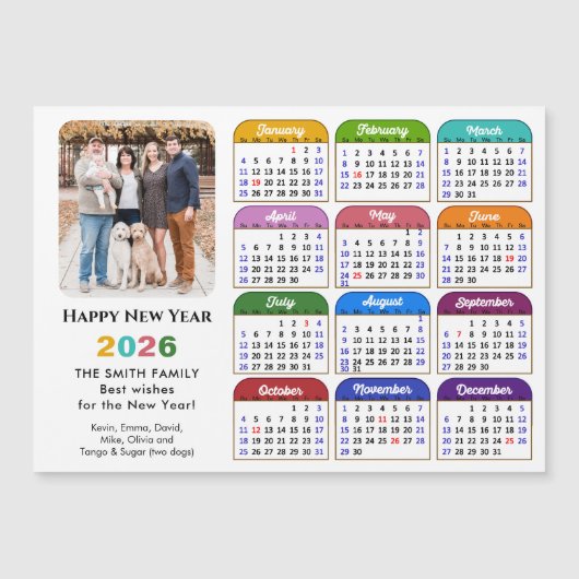 Modernes 2026 farbenfrohe Kalender Chic Foto Magne Magnetkarte (Vorderseite)