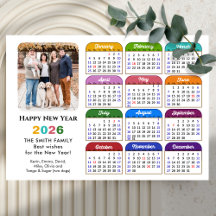 Modernes 2026 farbenfrohe Kalender Chic Foto Magne