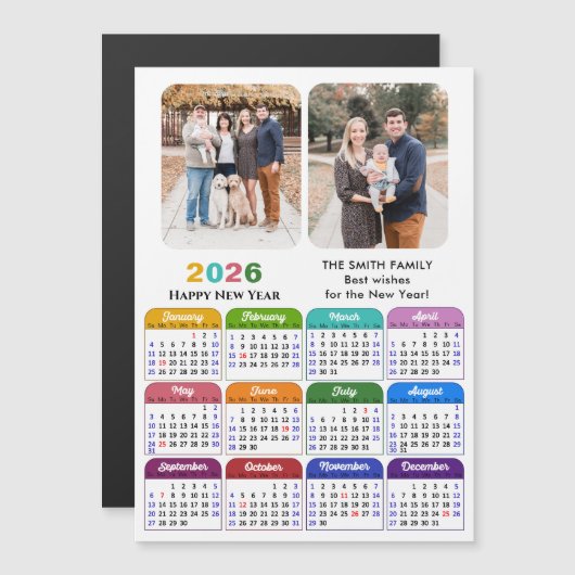 Modernes 2026 Farbkalender 2 Foto Magnetisch Magnetkarte (Vorne/Hinten)