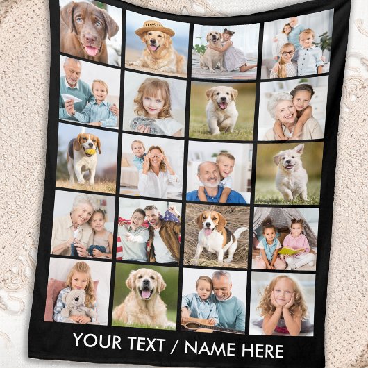 Modernes 20-Foto Collage Personalisiert Black Fleecedecke