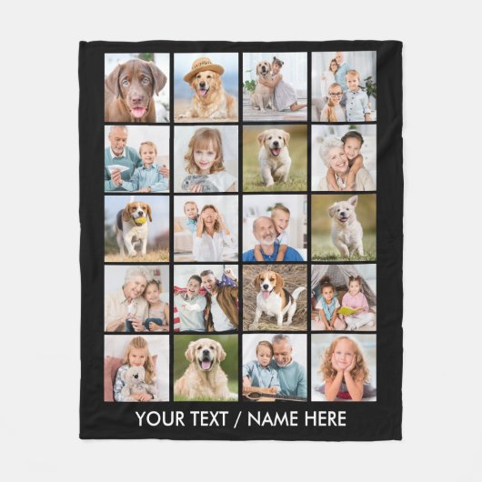 Modernes 20-Foto Collage Personalisiert Black Medi Fleecedecke (Vorderseite)