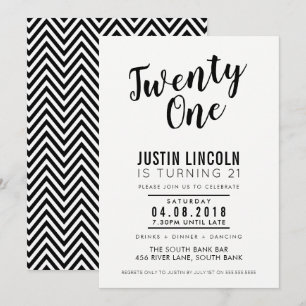 MODERNES 21. Geburtstags-Party INVITE schlicht sch Einladung