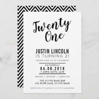 MODERNES 21. Geburtstags-Party INVITE schlicht sch Einladung