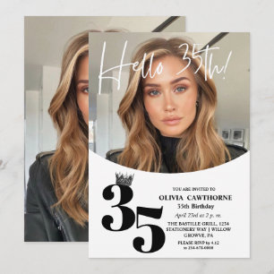 Modernes 2 Foto 35. Geburtstag Schwarz Einladung