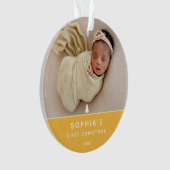 Modernes 2-Foto Baby's First Christmas Acrylic Ornament (Vorderseite)