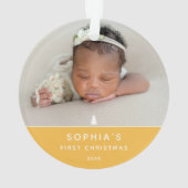 Modernes 2-Foto Baby's First Christmas Acrylic Ornament (Rückseite)