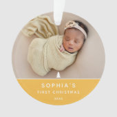 Modernes 2-Foto Baby's First Christmas Acrylic Ornament (Vorderseite)