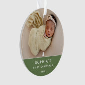 Modernes 2-Foto Baby's First Christmas Acrylic Ornament (Vorderseite)