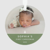 Modernes 2-Foto Baby's First Christmas Acrylic Ornament (Rückseite)