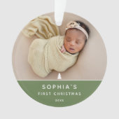 Modernes 2-Foto Baby's First Christmas Acrylic Ornament (Vorderseite)