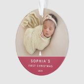 Modernes 2-Foto Baby's First Christmas Acrylic Ornament (Vorderseite)