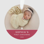 Modernes 2-Foto Baby's First Christmas Acrylic Ornament (Vorderseite)