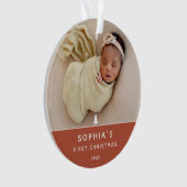 Modernes 2-Foto Baby's First Christmas Acrylic Ornament (Vorderseite)