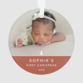Modernes 2-Foto Baby's First Christmas Acrylic Ornament (Rückseite)