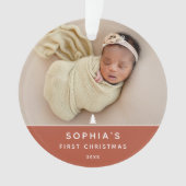 Modernes 2-Foto Baby's First Christmas Acrylic Ornament (Vorderseite)