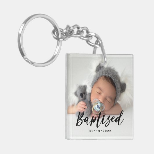 Modernes 2-Foto-Baptized Schlüsselanhänger (Vorderseite links)