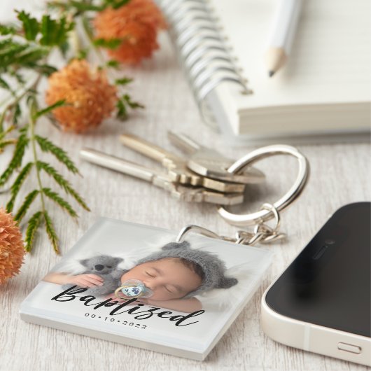 Modernes 2-Foto-Baptized Schlüsselanhänger (Vorderseite rechts)