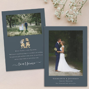 Modernes 2-Foto Dinosaur Thema Hochzeit Dankeskarte