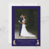 Modernes 2 Foto Dinosaur Thema Hochzeit Navy Blue Dankeskarte (Vorderseite)