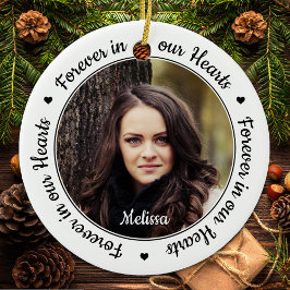 Modernes 2-Foto-Gedenkmal für immer in unseren Her Keramik Ornament