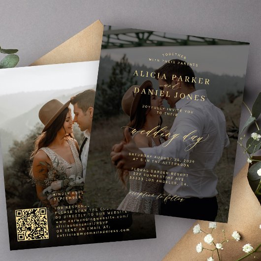 Modernes 2 Foto QR Code Hochzeit Einladung