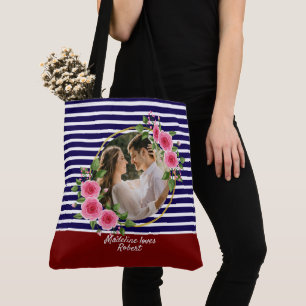 Modernes 2 Foto Red & Blue Happy Valentines Gift Tasche