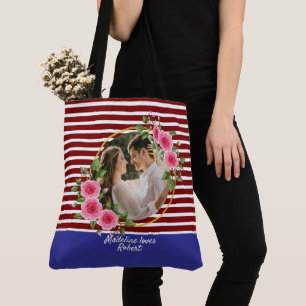 Modernes 2 Foto Red & Blue Happy Valentines Gift Tasche