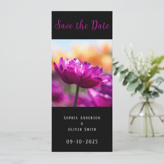 Modernes 2 Foto Schwarz Save The Date (Stehend Vorderseite)