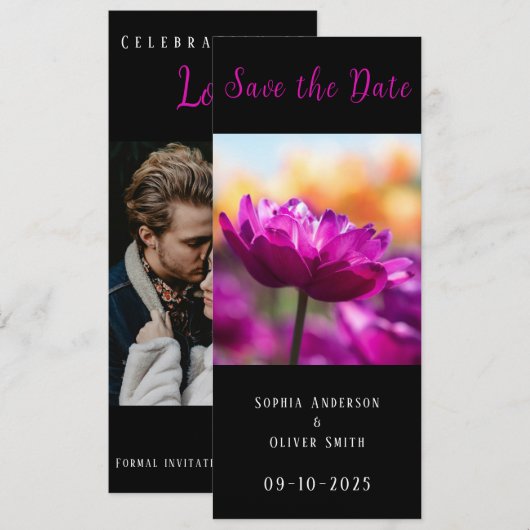 Modernes 2 Foto Schwarz Save The Date (Vorne/Hinten)