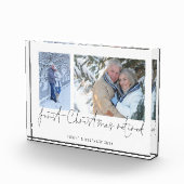 Modernes 2-Foto-Skriptname Erstes Weihnachtsfest Fotoblock (Rechts)