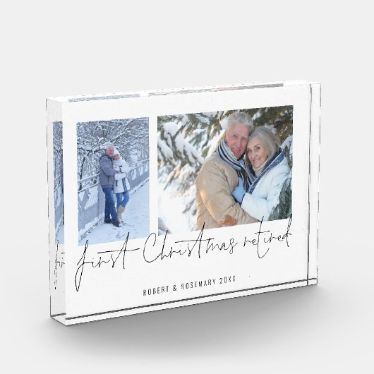 Modernes 2-Foto-Skriptname Erstes Weihnachtsfest Fotoblock (Links)