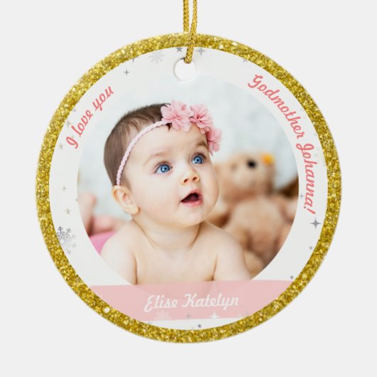 Modernes 2 Fotos Baby Girl 1. Weihnachtsmutter Keramik Ornament (Vorne)