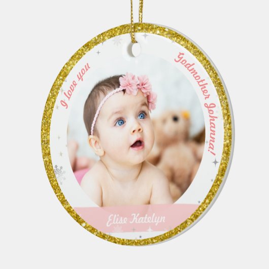 Modernes 2 Fotos Baby Girl 1. Weihnachtsmutter Keramik Ornament (Links)