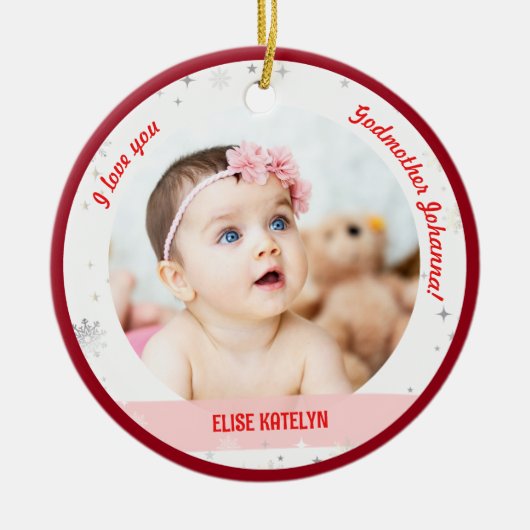 Modernes 2 Fotos Baby Girl 1. Weihnachtsmutter Keramik Ornament (Vorne)