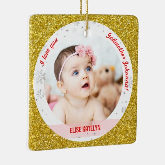 Modernes 2 Fotos Baby Girl 1. Weihnachtsmutter Keramikornament (Rechts)