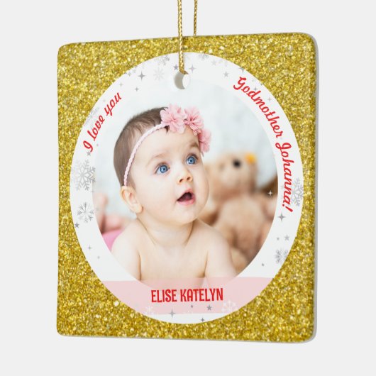 Modernes 2 Fotos Baby Girl 1. Weihnachtsmutter Keramikornament (Links)