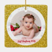 Modernes 2 Fotos Baby Girl 1. Weihnachtsmutter Keramikornament (Rückseite)