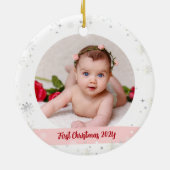 Modernes 2 Fotos Baby Girl First Christmas Onkel Keramik Ornament (Hinten)