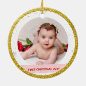 Modernes 2 Fotos Baby Girl First Christmas Onkel Keramik Ornament (Hinten)
