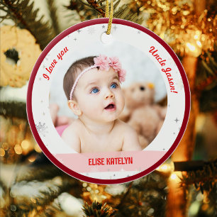 Modernes 2 Fotos Baby Girl First Christmas Onkel Keramik Ornament