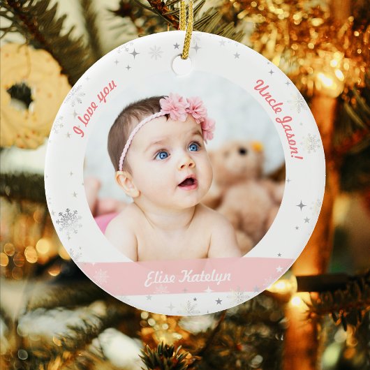 Modernes 2 Fotos Baby Girl First Christmas Onkel Keramik Ornament