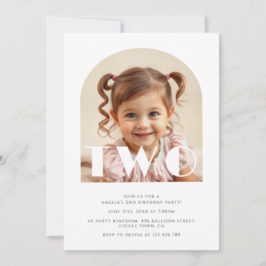 Modernes 2. Geburtstag Elegantes Foto Einladung (Vorderseite)