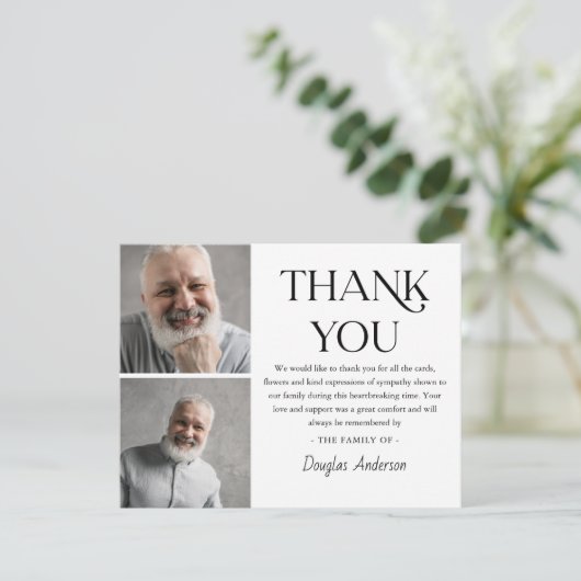 Modernes 2 x Foto Beerdigung Beileid Dankeskarte (Stehend Vorderseite)