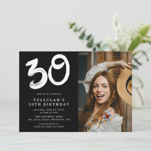 Modernes 30. Geburtstag Party Foto Einladung (Stehend Vorderseite)